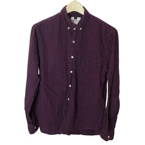 Topman Burgundy & Navy Check Button Down Shirt Men's Size M